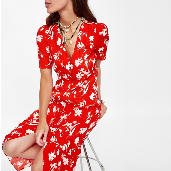 NWT ZARA Long floral button down shirt maxi dress - Picture 9 of 13
